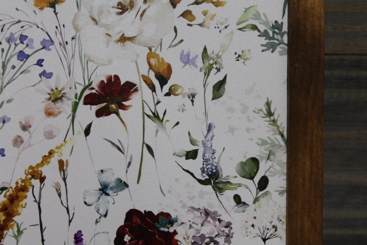Floral Printed Sign Wildflower Spring Framed Art Wall Decor Handmade Flowers Colorful Simple Little Girls Room Bathroom