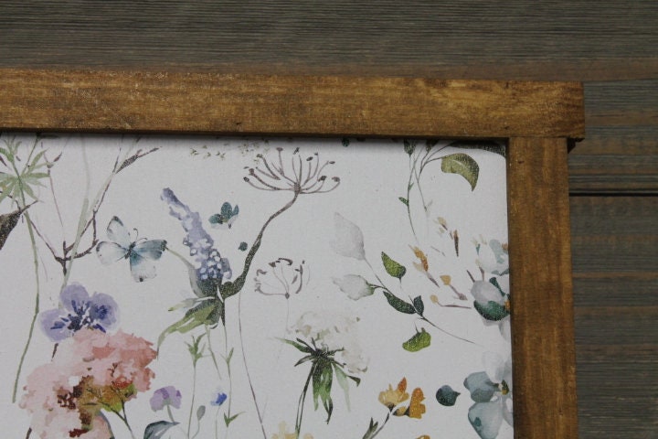 Floral Printed Sign Wildflower Spring Framed Art Wall Decor Handmade Flowers Colorful Simple Little Girls Room Bathroom