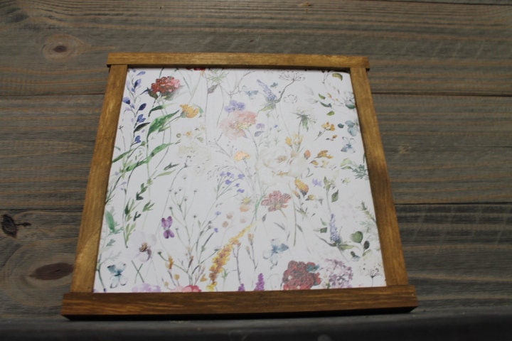 Floral Printed Sign Wildflower Spring Framed Art Wall Decor Handmade Flowers Colorful Simple Little Girls Room Bathroom
