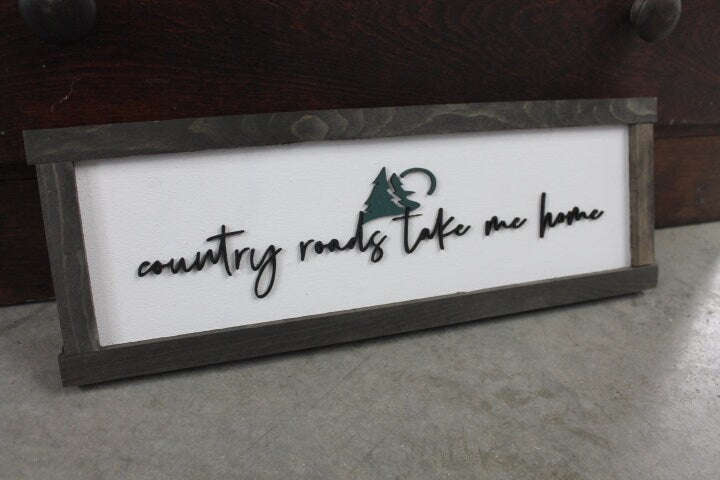 Country Roads Take Me Home Music Country Living Farmhouse Rustic Primitive Camp Home Decor Wall Hanging Cute Pine Moon Land Handmade 3D Sign