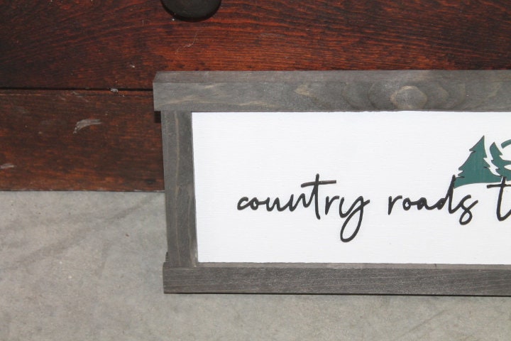 Country Roads Take Me Home Music Country Living Farmhouse Rustic Primitive Camp Home Decor Wall Hanging Cute Pine Moon Land Handmade 3D Sign