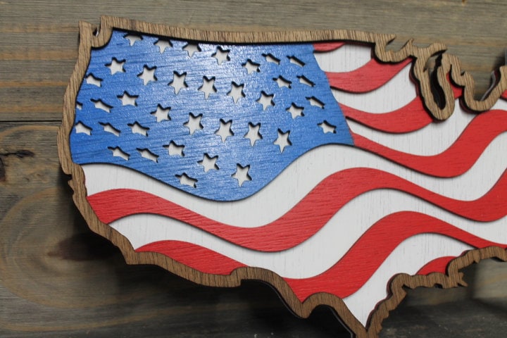 USA Flag Cutout Handmade 3D Layered Country United States Stars and Stripes States of America Made in the USA Red white and blue Patriotic