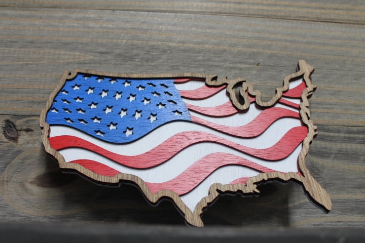 USA Flag Cutout Handmade 3D Layered Country United States Stars and Stripes States of America Made in the USA Red white and blue Patriotic
