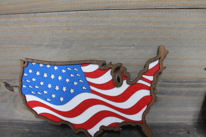 USA Flag Cutout Handmade 3D Layered Country United States Stars and Stripes States of America Made in the USA Red white and blue Patriotic