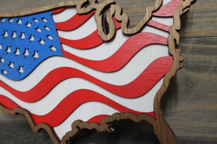 USA Flag Cutout Handmade 3D Layered Country United States Stars and Stripes States of America Made in the USA Red white and blue Patriotic