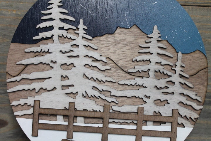 Personalized Family Name 3D Handmade Woodsy Cabin Custom Your name Camping Rustic Night Wooden Sign Cut out