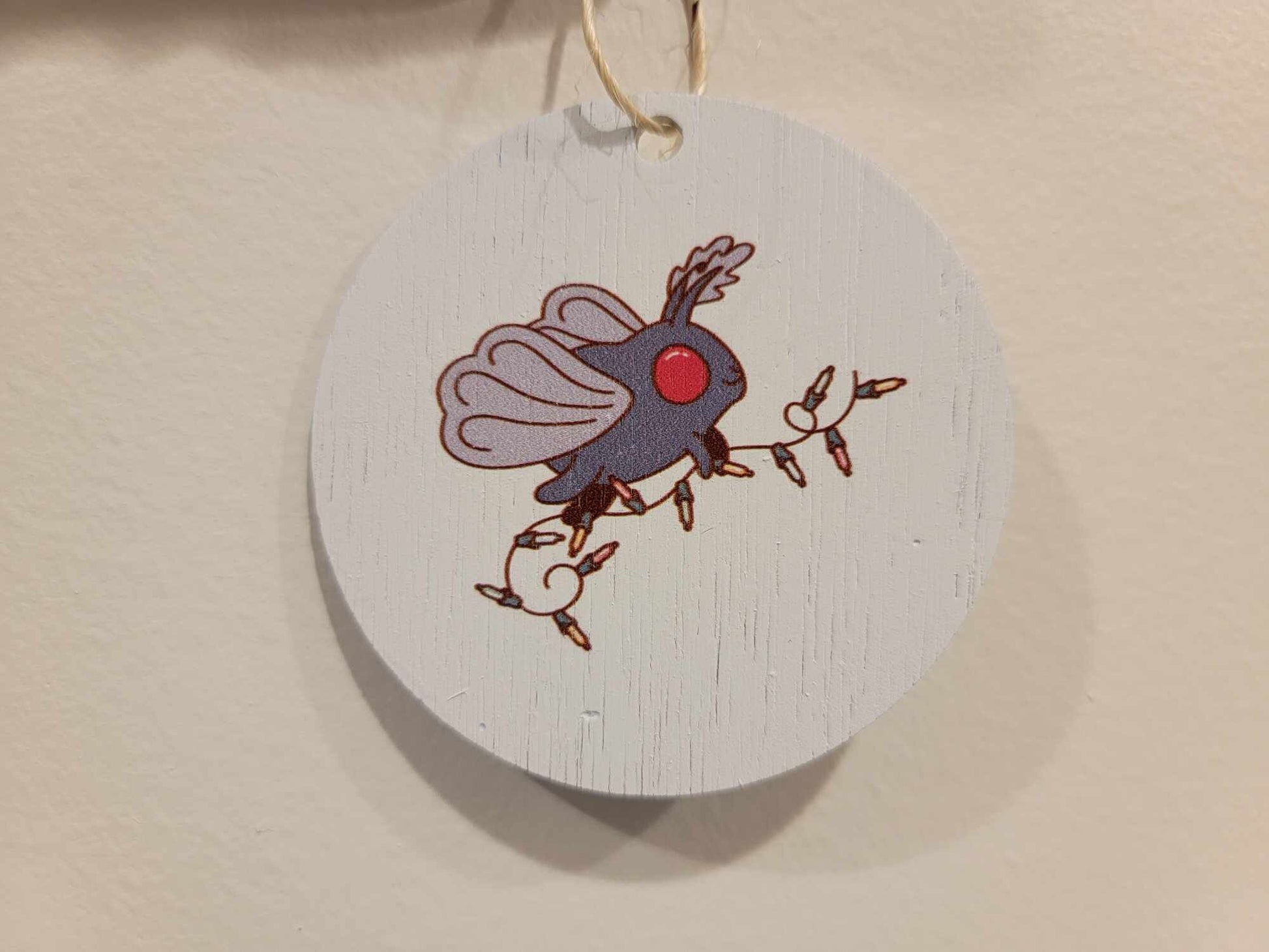 Moth man Christmas lights festive Cryptic Ornament Collector Mythical Printed Keychain Giftable Gift for Him Gift for her Wooden