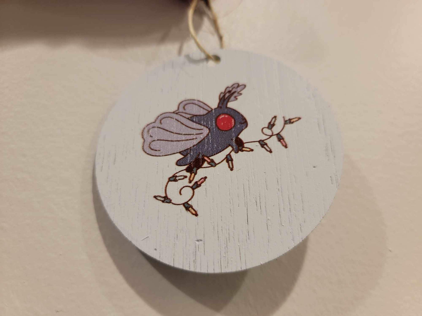 Moth man Christmas lights festive Cryptic Ornament Collector Mythical Printed Keychain Giftable Gift for Him Gift for her Wooden