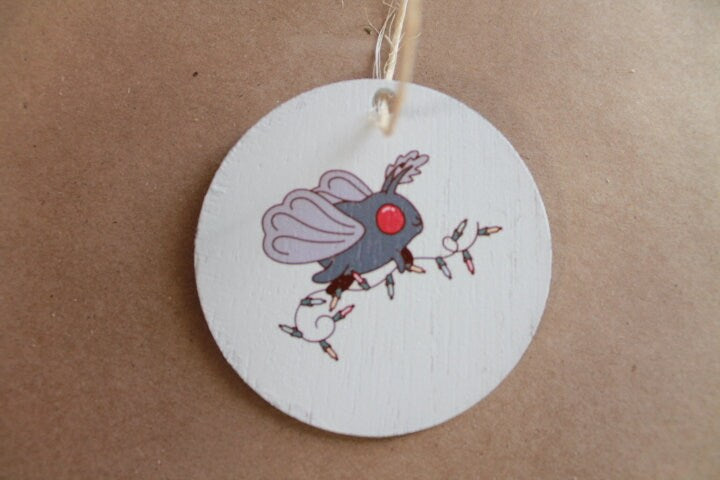 Moth man Christmas lights festive Cryptic Ornament Collector Mythical Printed Keychain Giftable Gift for Him Gift for her Wooden