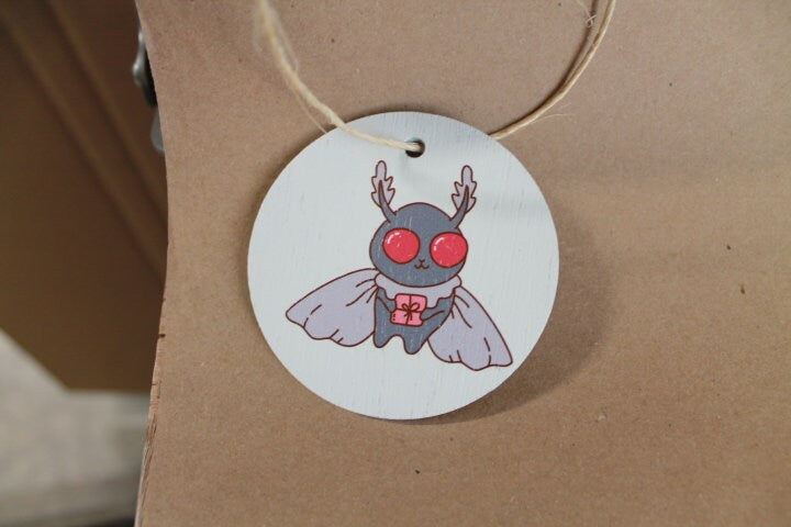 Moth man Present Gift festive Cryptic Ornament Collector Mythical Printed Keychain Giftable Gift for Him Gift for her Wooden