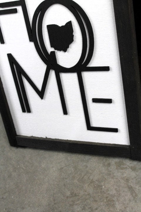 Ohio Home Minimalist Heart of it all Handmade Raised Text 3D Framed State Wall Decor Ohio Gift Home State Hometown Proud Wooden Sign