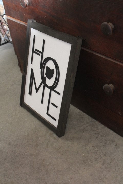 Ohio Home Minimalist Heart of it all Handmade Raised Text 3D Framed State Wall Decor Ohio Gift Home State Hometown Proud Wooden Sign