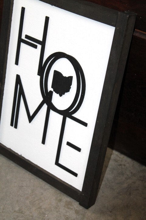 Ohio Home Minimalist Heart of it all Handmade Raised Text 3D Framed State Wall Decor Ohio Gift Home State Hometown Proud Wooden Sign