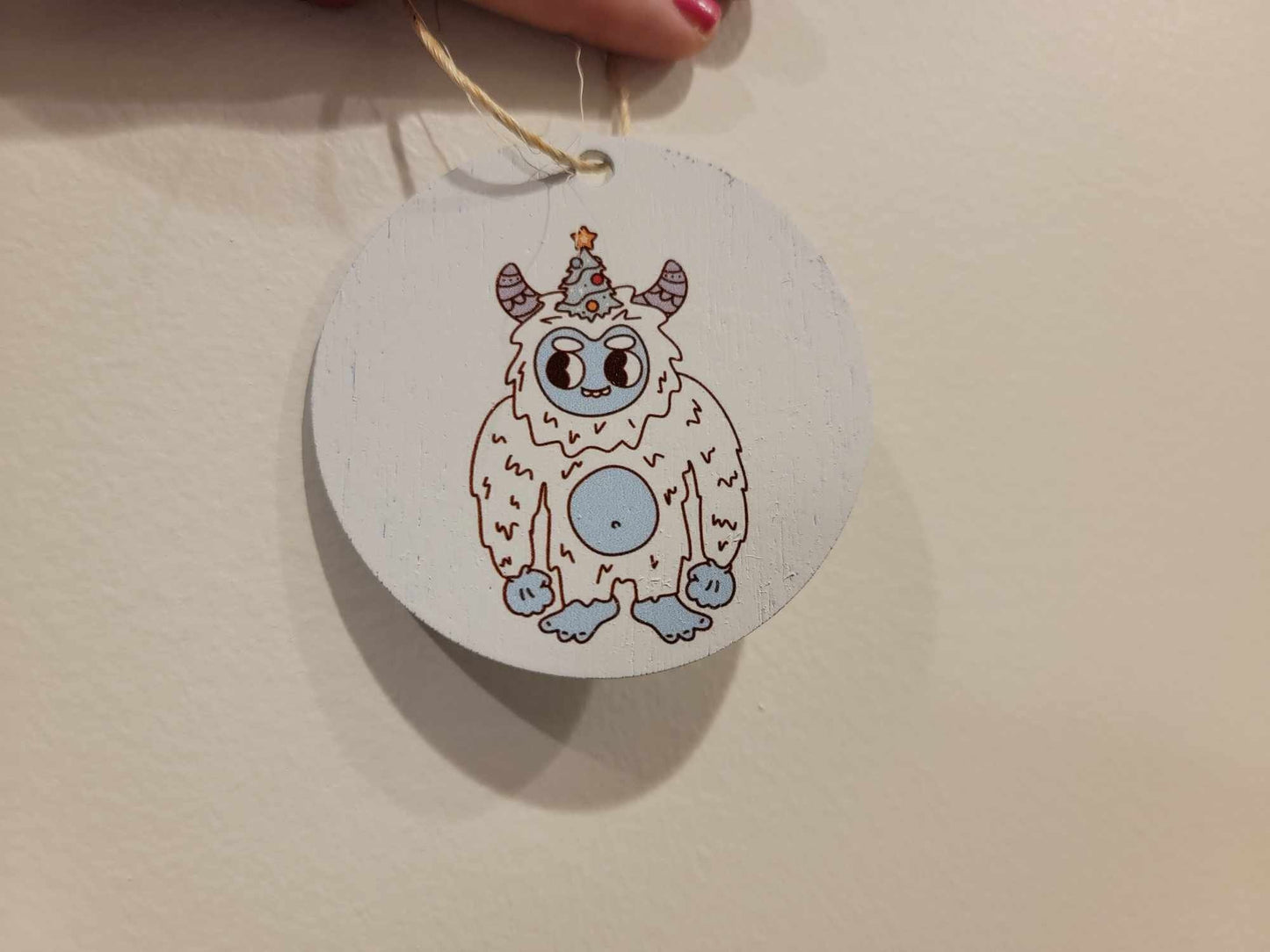 Yeti Abominable Cute Cartoon Festive Cryptic Ornament Collector Mythical Printed Keychain Giftable Gift for Him Gift for her Wooden