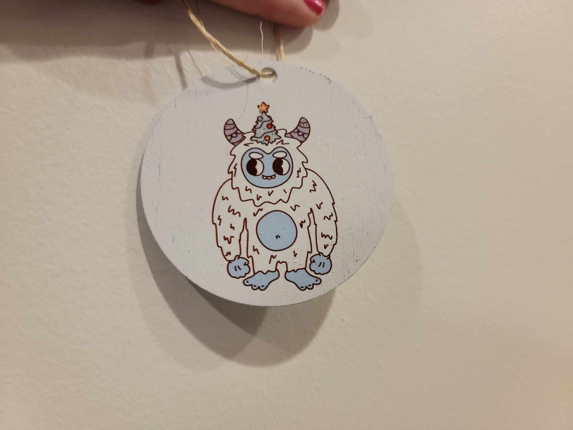 Yeti Abominable Cute Cartoon Festive Cryptic Ornament Collector Mythical Printed Keychain Giftable Gift for Him Gift for her Wooden