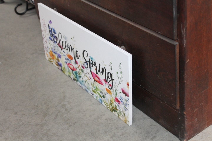 Welcome Spring Decor Garden Floral Flowers Handmade Colorful Unframed Inspiring Text 3D Raised Text Wall Decoration Primitive Rustic