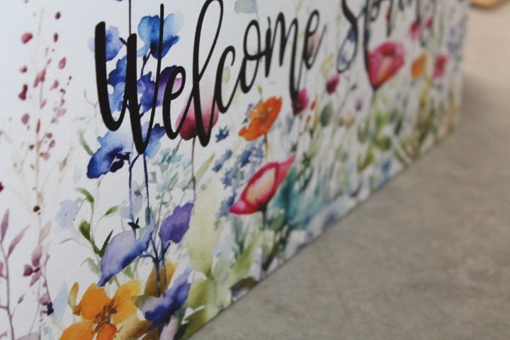 Welcome Spring Decor Garden Floral Flowers Handmade Colorful Unframed Inspiring Text 3D Raised Text Wall Decoration Primitive Rustic