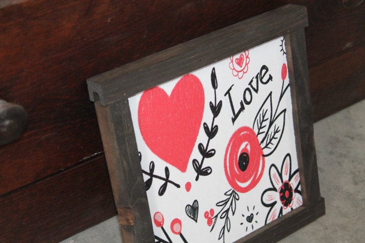 Heart Sign Print Home Decor Handmade Valentines Day Holiday Seasonal Pink Love Laurel Wall Art Farmhouse Primitive Rustic