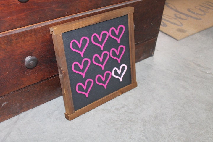 Heart Sign Valentines Day Girls Room Decor Handmade Home decor Hearts Chalkboard like Pink hearts Pattern Layering Sign Coffee Bar Farmhouse