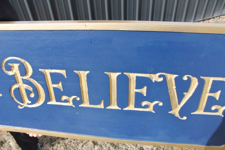 Gold Carved Make believe Museum Blue Vintage Antique Victorian Personalized Custom Wooden Etched Sign Engraved Routed Color Filled