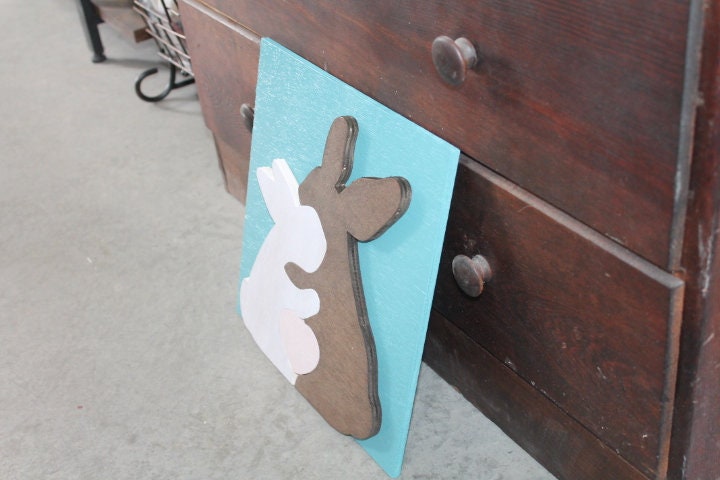 Bunny Rabbit Heart Blue Pink Family of 3 Handmade Family Easter Spring Nursery Decor 3D Raised Text Wall Décor Decoration Travel Primitive
