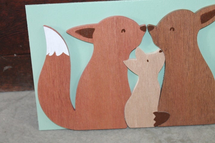 Fox Family Kit Mom Dad Spring Woodland Sweet Baby Shower Gift Nursery Handmade 3D Raised Layered Wall Decoration Primitive Rustic