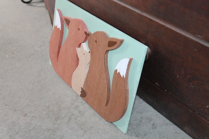 Fox Family Kit Mom Dad Spring Woodland Sweet Baby Shower Gift Nursery Handmade 3D Raised Layered Wall Decoration Primitive Rustic