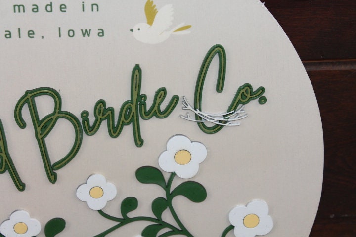 Sun Fern Birdie Social Handle Custom Sign Round Business Signage Boutique Made to Order Store Front Small Shop Logo Circle Wooden Handmade