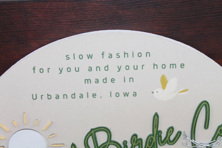 Sun Fern Birdie Social Handle Custom Sign Round Business Signage Boutique Made to Order Store Front Small Shop Logo Circle Wooden Handmade