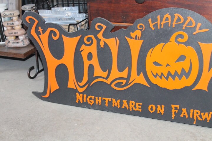 Customizable Text Happy Halloween Jack O Lantern Spooky Forest Black Cat Prop Wooden Decor Fall Autumn Decoration Sign Haunted Grave Yard