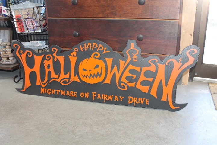 Customizable Text Happy Halloween Jack O Lantern Spooky Forest Black Cat Prop Wooden Decor Fall Autumn Decoration Sign Haunted Grave Yard