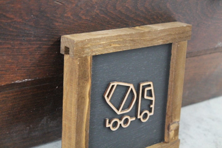 Cement truck Work Truck Things with wheels Boys Room Nursery Play room Handmade Framed Wall Decor 3D Layered Laser cut wood sign