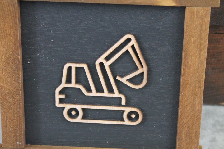 Excavator Digger Construction Work Truck Things with wheels Boys Room Nursery Play room Handmade Wall Decor 3D Layered Laser cut wood sign