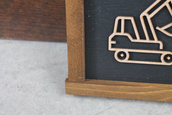 Excavator Digger Construction Work Truck Things with wheels Boys Room Nursery Play room Handmade Wall Decor 3D Layered Laser cut wood sign