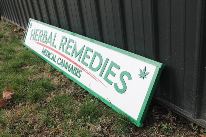 Medical Remedies Cannabis Dispensary Sign Wooden Handmade 3D Business Commerical Signage Herbal Layered Sign Single or Double sided