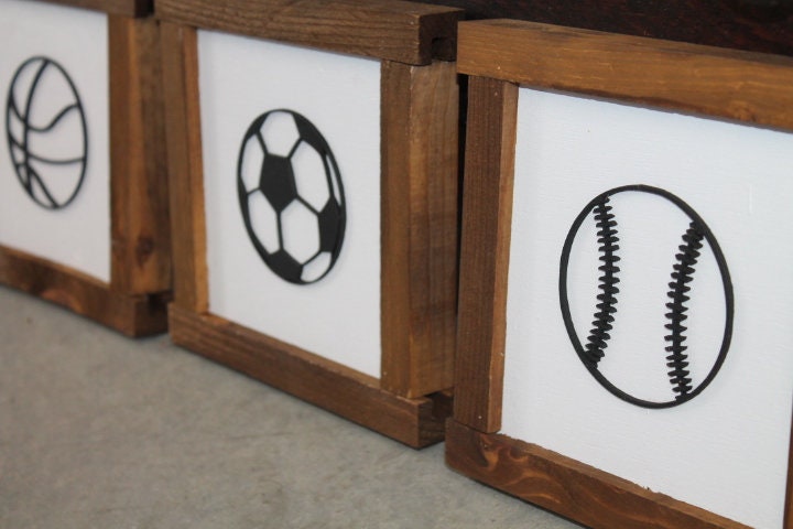 Boys Room Sports Playroom Soccer Basketball Baseball Game Day Gym Nursery Toy Room Garage Set of 3 Handmade Decor Baby Gift
