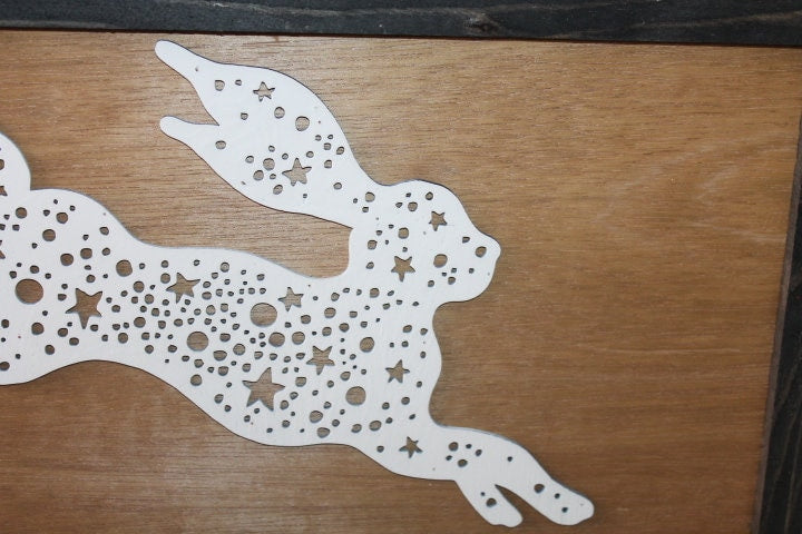 Bunny Rabbit Hare Stars Nursery Woodsy Woodland Fairy Tale Folk Running Wood Rustic Sign Farmhouse Unique Detailed Handmade Home decor