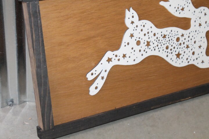 Bunny Rabbit Hare Stars Nursery Woodsy Woodland Fairy Tale Folk Running Wood Rustic Sign Farmhouse Unique Detailed Handmade Home decor