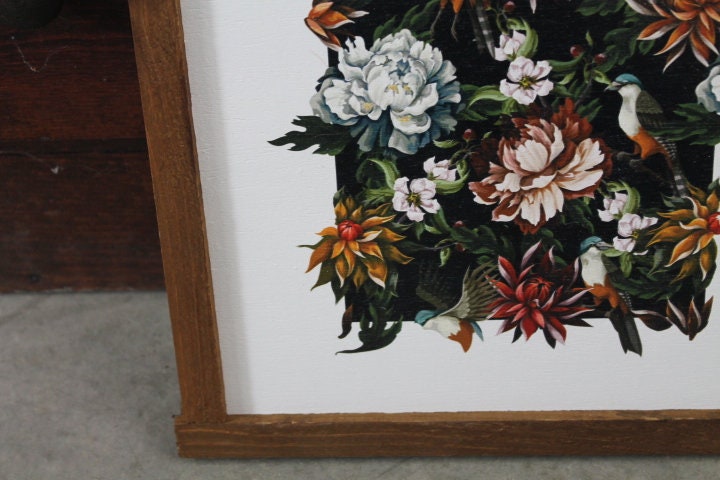 Peony Birds Black Bohemian Gothic Vintage Roses Boho Garden Bouquet Wood Sign Flowers Print Floral Text Wall Art Farmhouse Primitive Rustic