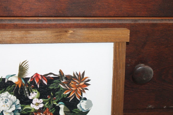 Peony Birds Black Bohemian Gothic Vintage Roses Boho Garden Bouquet Wood Sign Flowers Print Floral Text Wall Art Farmhouse Primitive Rustic