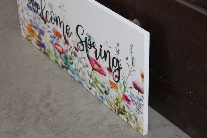 Welcome Spring Decor Garden Floral Flowers Handmade Colorful Unframed Inspiring Text 3D Raised Text Wall Decoration Primitive Rustic