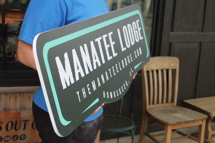 Custom Outdoor Sign Manatee Habitat Lodge Your Logo Enclosure Zoo Wildlife Center Sancturary PVC Textured Weatherproof Waterproof Fade Proof