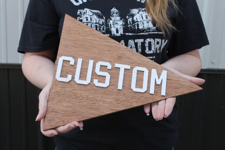 Custom Sports Team Pennant School Memorabilia Spirit Colors Wooden Flag Banner Pendant Handmade 3D Layered Unframed Athletic Championship