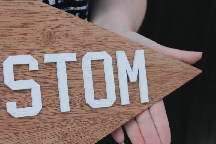 Custom Sports Team Pennant School Memorabilia Spirit Colors Wooden Flag Banner Pendant Handmade 3D Layered Unframed Athletic Championship