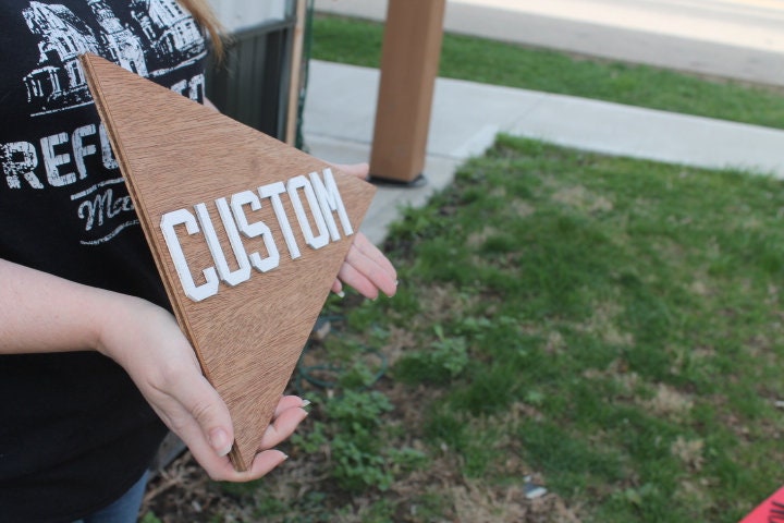 Custom Sports Team Pennant School Memorabilia Spirit Colors Wooden Flag Banner Pendant Handmade 3D Layered Unframed Athletic Championship