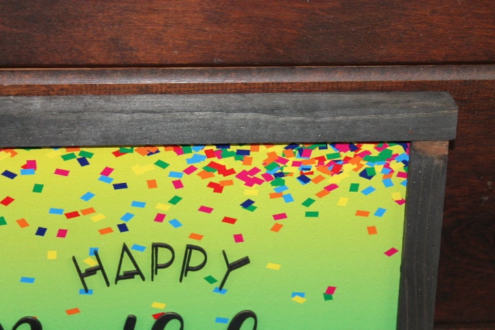 Happy Birthday Confetti Printed and Raised Sign Decor Party Special Event Celebration Handmade Wooden 3d Color Wall Art Decoration