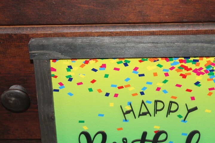 Happy Birthday Confetti Printed and Raised Sign Decor Party Special Event Celebration Handmade Wooden 3d Color Wall Art Decoration