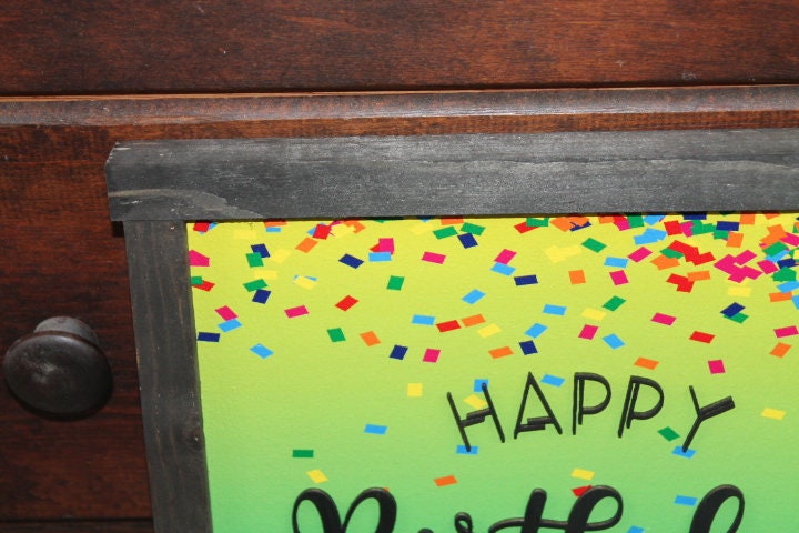 Happy Birthday Confetti Printed and Raised Sign Decor Party Special Event Celebration Handmade Wooden 3d Color Wall Art Decoration