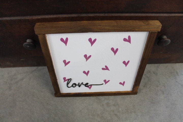 Love Little Hearts Pink Giftable Printed and Raised Sign Decor Party Valentine Cute Handmade Wooden 3d Color Wall Art Decoration