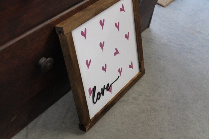 Love Little Hearts Pink Giftable Printed and Raised Sign Decor Party Valentine Cute Handmade Wooden 3d Color Wall Art Decoration